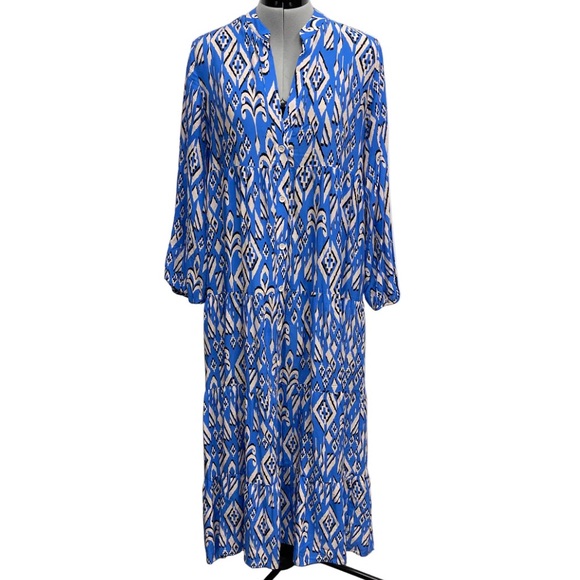 Zara Tiered Printed Button Down Long Sleeve Midi Maxi Shirt Dress Small - Picture 3 of 8
